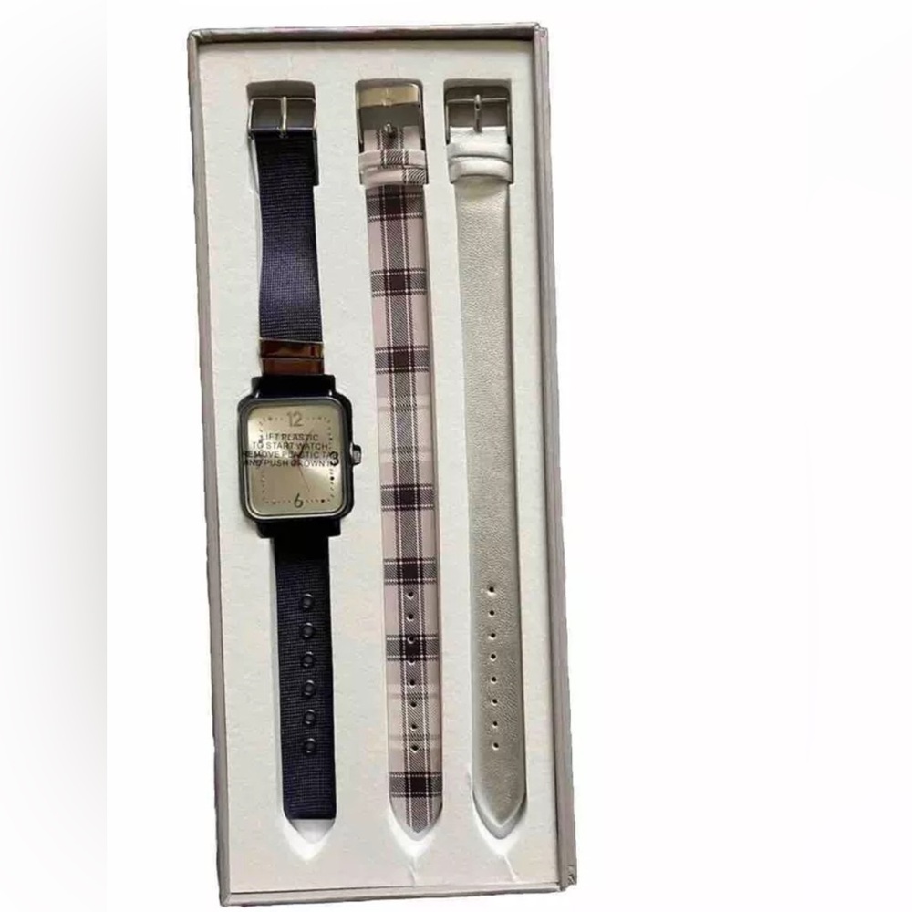 Isaac Mizrahi Watch With Interchangeable Bands: Silver, Black Mesh, Pink Plaid